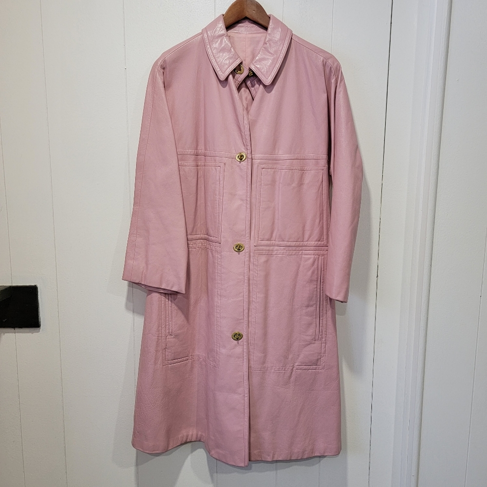 Sills Bonnie Cashin Vintage 1960s Pink Leather Turnlock Long Jacket Size Medium